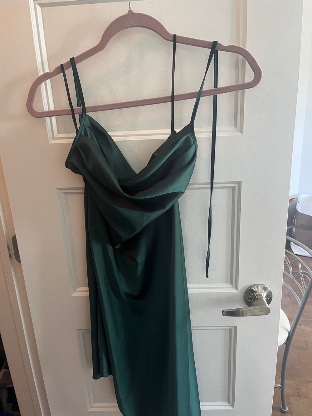Simons Emerald Green Satin Cowl Slip Maxi Dress